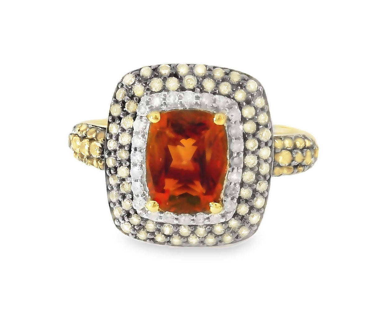 Gorgeous 14K Yellow Gold Orange Citrine Champagne Diamond Cocktail Ring - GGEMSonline