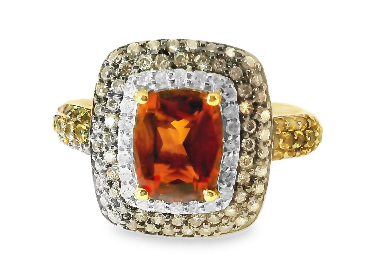 Gorgeous 14K Yellow Gold Orange Citrine Champagne Diamond Cocktail Ring - GGEMSonline