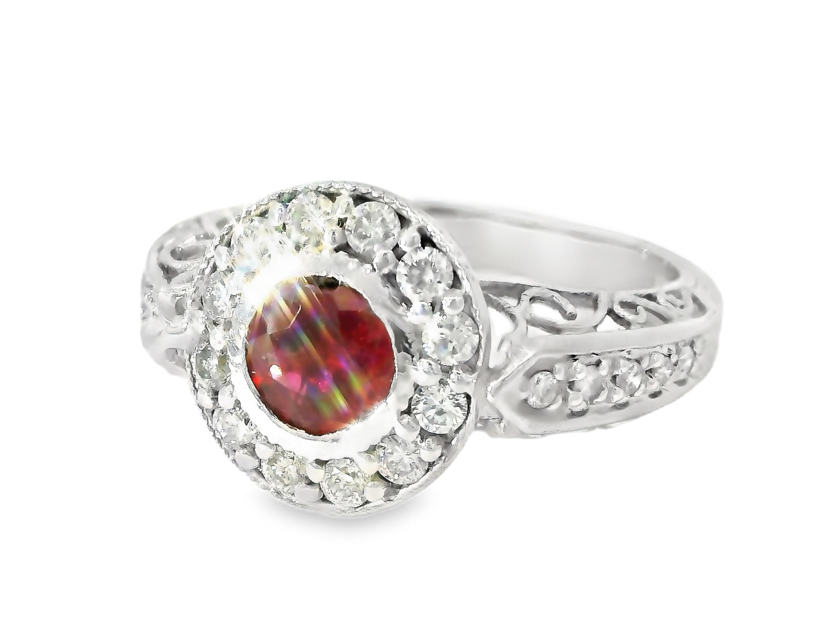 Stunning Estate 18K White Gold Ruby Diamond Engagement Ring - GGEMSonline