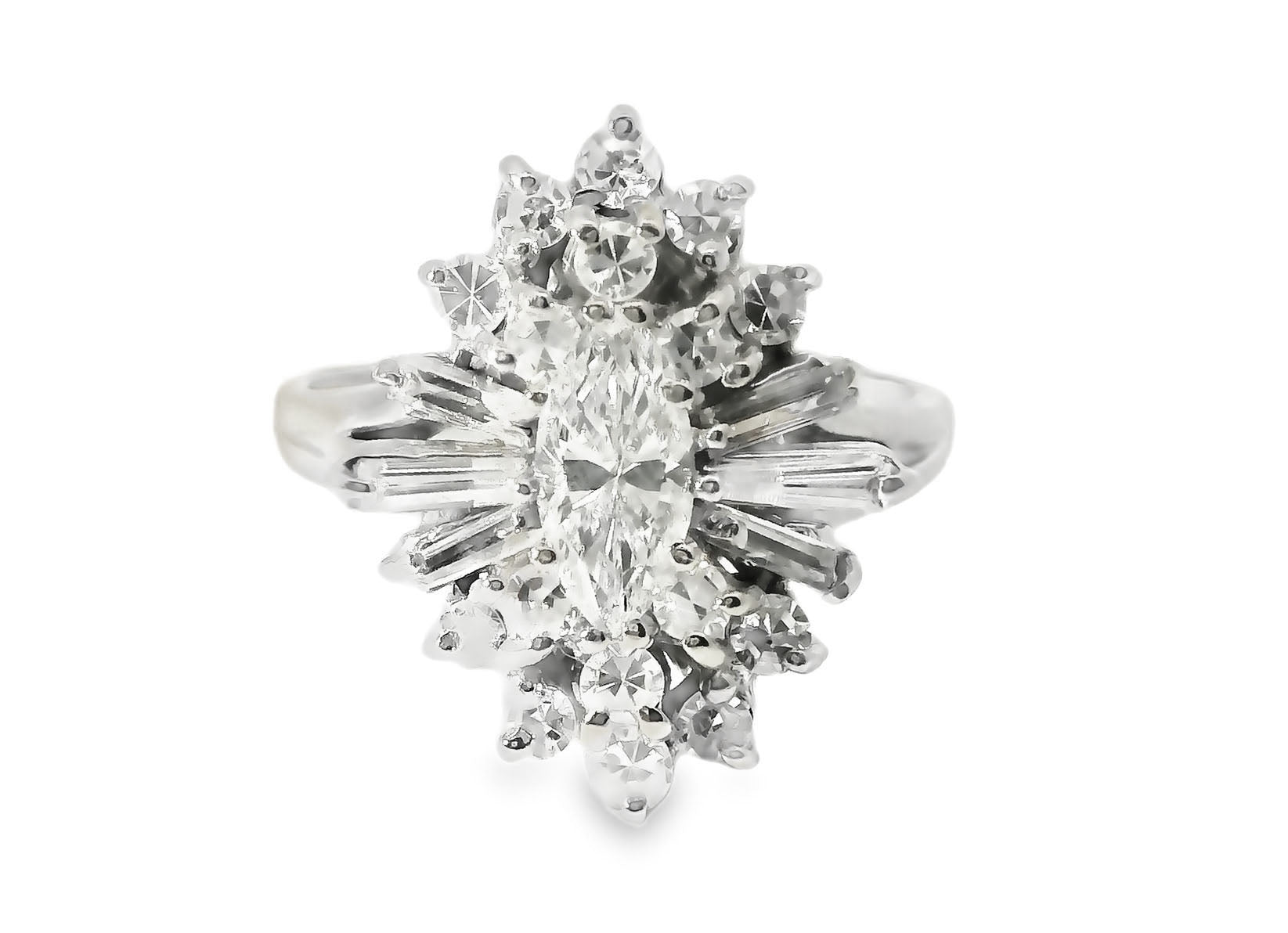 Magnificent 14K White Gold Marquise Diamond Engagement Band Ring - GGEMSonline