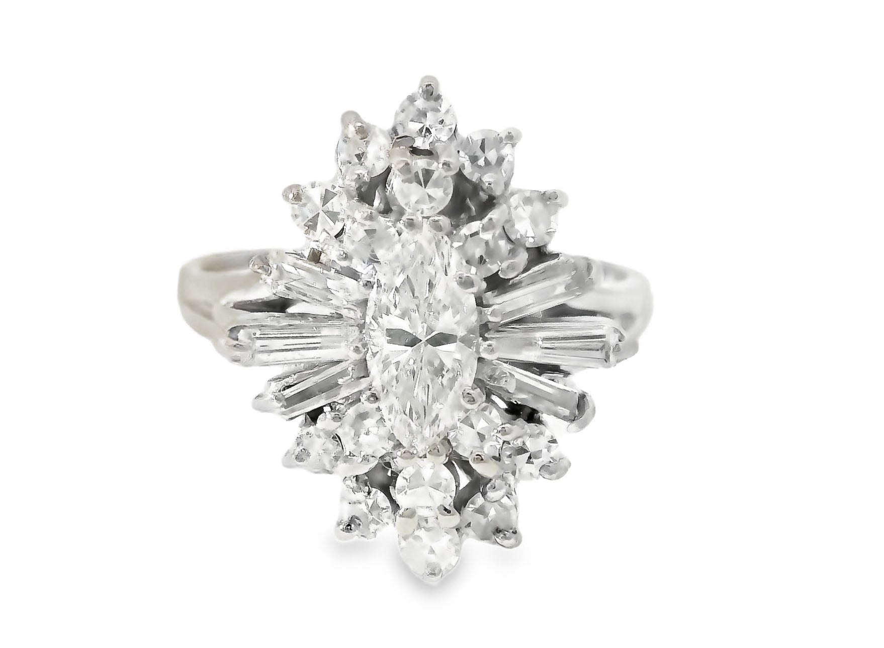 Magnificent 14K White Gold Marquise Diamond Engagement Band Ring - GGEMSonline