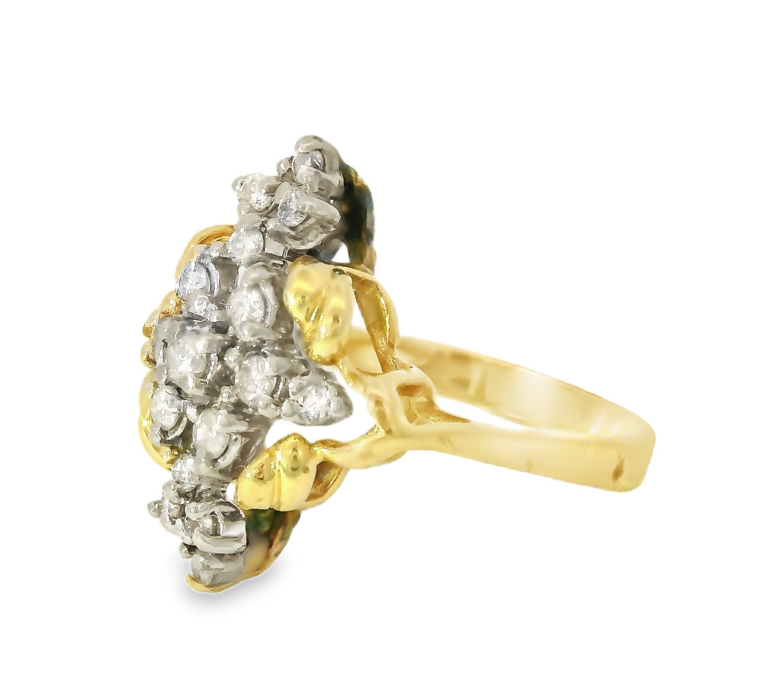 Gorgeous Antique Estate 14K Yellow Gold Filigree Diamond Marquise Cocktail Ring - GGEMSonline