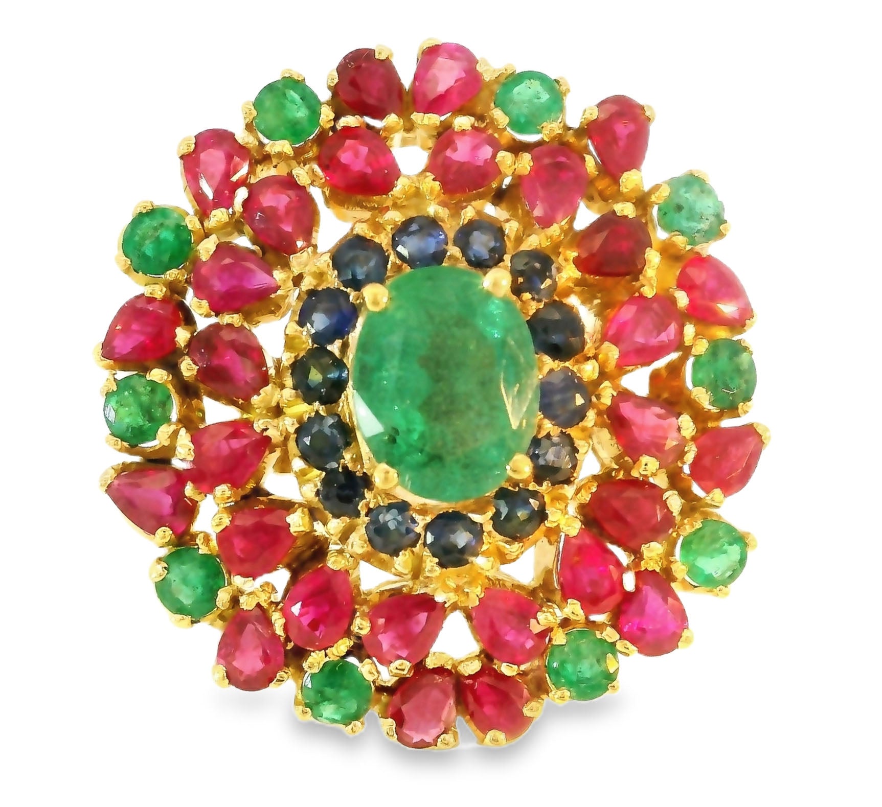 Magnificent Estate 22K 18K Yellow Gold Ruby Emerald Sapphire Ring - GGEMSonline