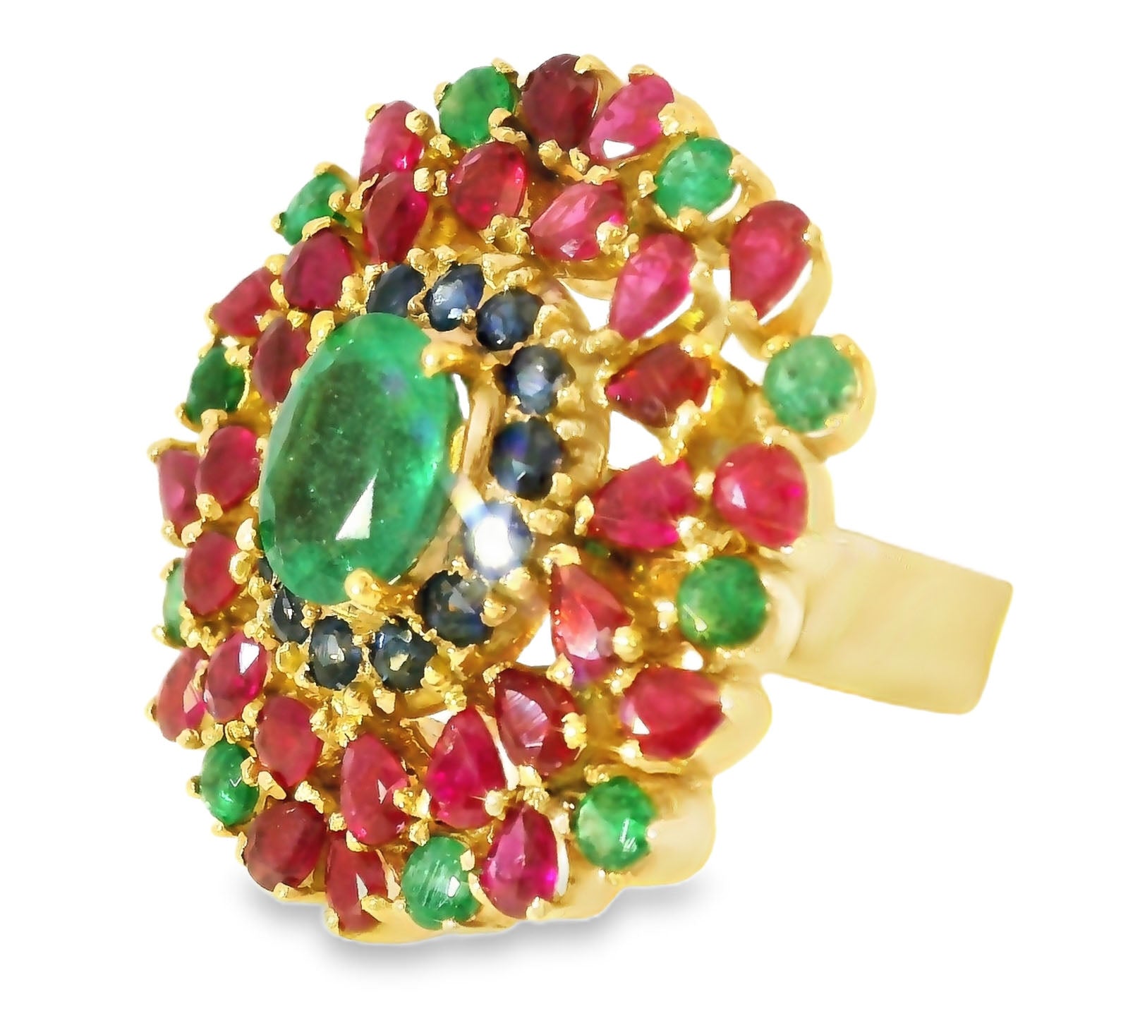 Magnificent Estate 22K 18K Yellow Gold Ruby Emerald Sapphire Ring - GGEMSonline