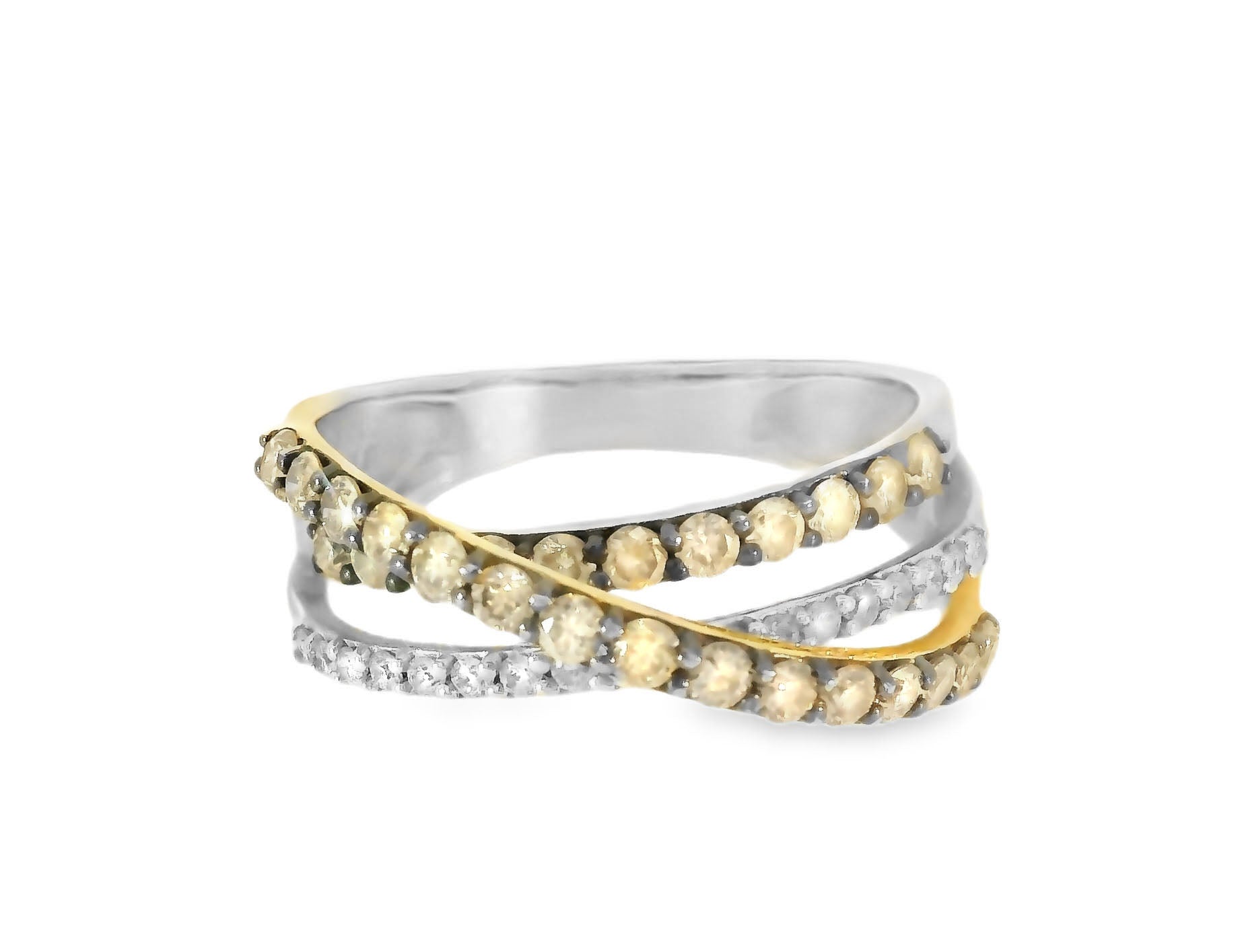 Fabulous 14K White Gold Champagne Diamond Wide Bridge Band Ring - GGEMSonline