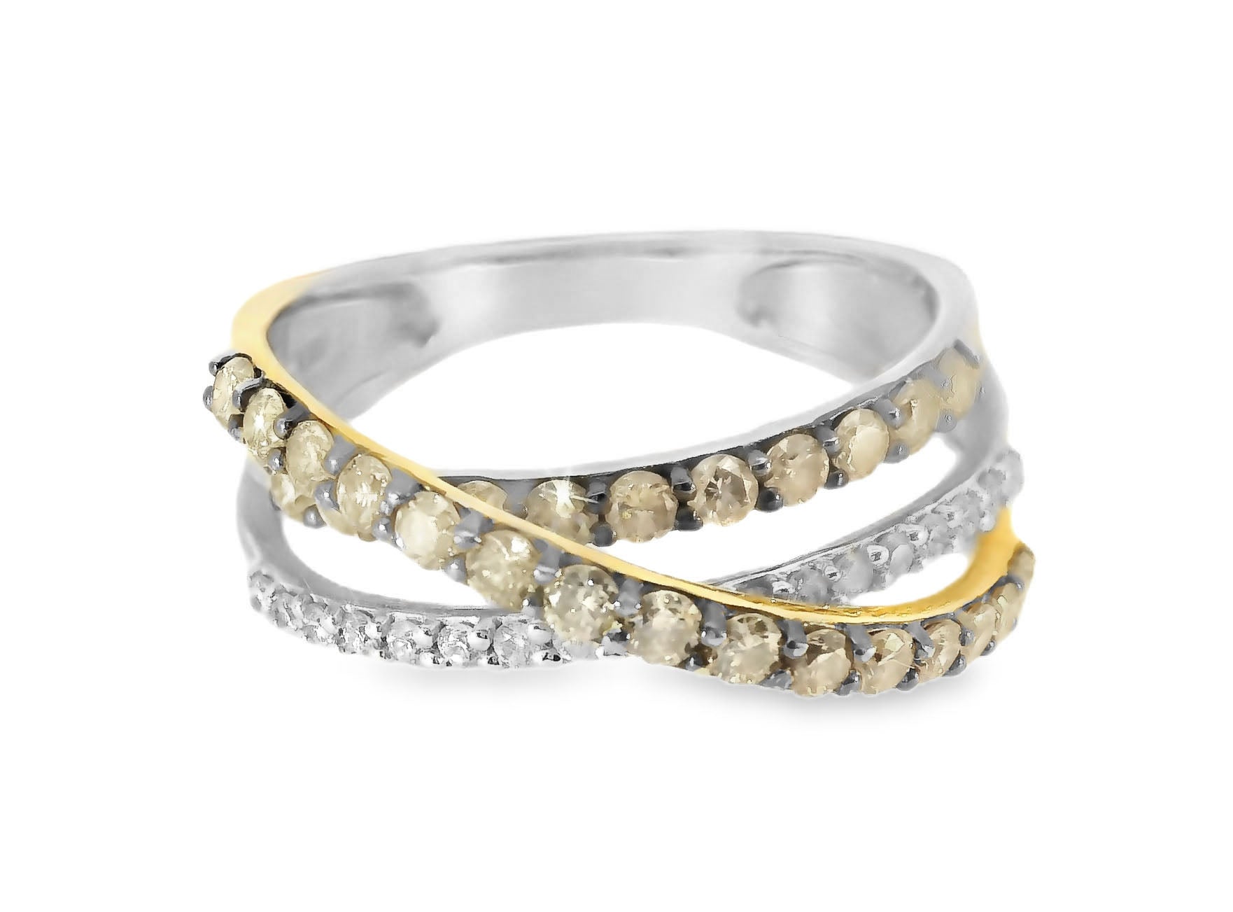 Fabulous 14K White Gold Champagne Diamond Wide Bridge Band Ring - GGEMSonline