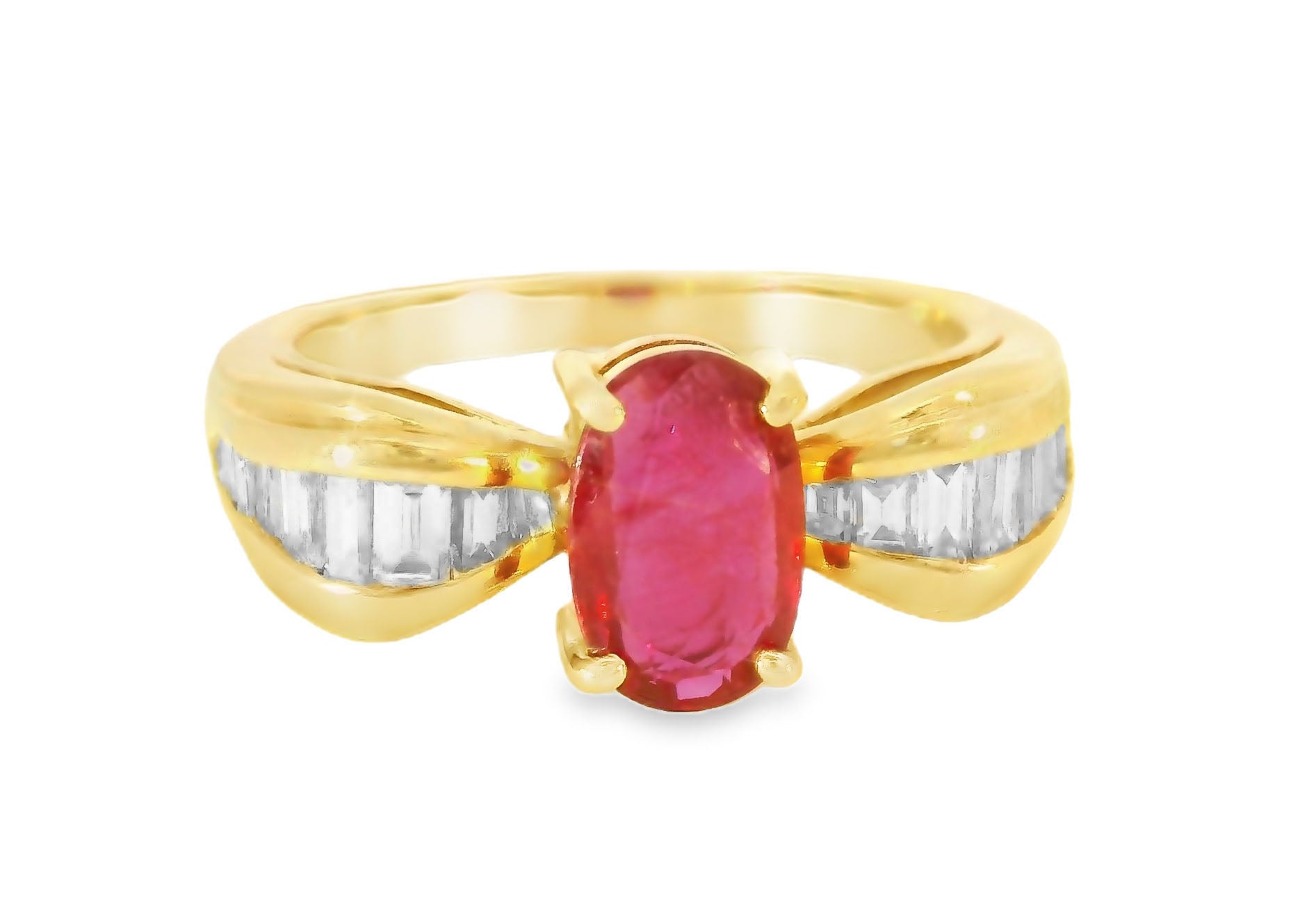 Magnificent Estate 14K Yellow Gold Solitaire Natural Ruby Diamond Ring - GGEMSonline