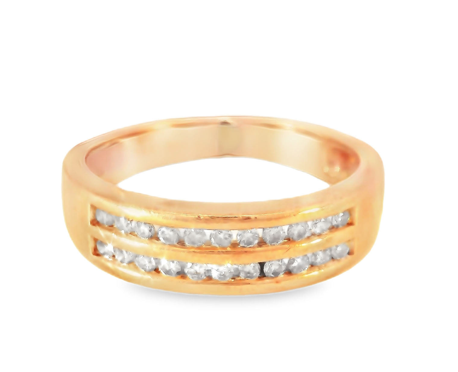 Beautiful Estate 14K Rose Pink Gold Diamond Double Row Wedding Ring Band - GGEMSonline