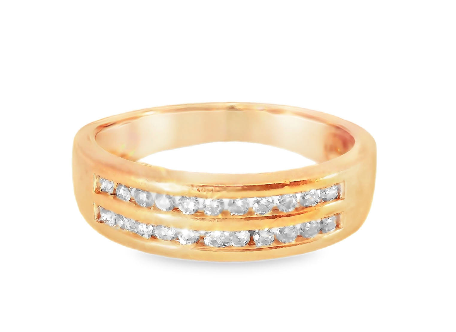 Beautiful Estate 14K Rose Pink Gold Diamond Double Row Wedding Ring Band - GGEMSonline