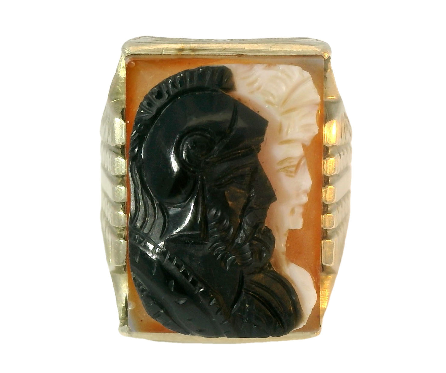 Handsome Estate 10K White Gold Onyx Zeus Pallas Athena Mens Band Ring - GGEMSonline