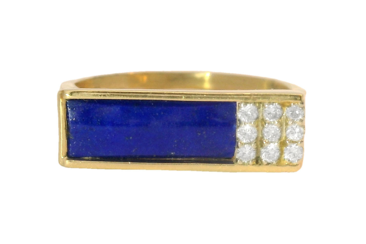 Handsome Estate 14K Yellow Gold Lapis Lazuli Diamond Mens Unisex Ring - GGEMSonline