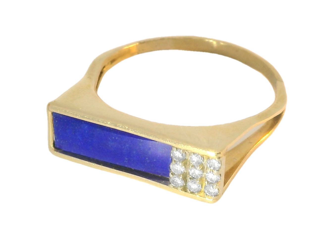 Handsome Estate 14K Yellow Gold Lapis Lazuli Diamond Mens Unisex Ring - GGEMSonline