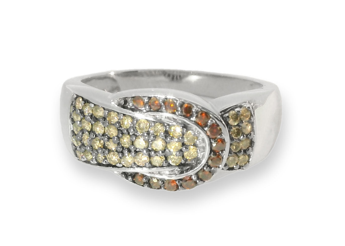 Wonderful Estate 14K White Gold Garnet Champagne Diamond Belt Buckle Band Ring - GGEMSonline