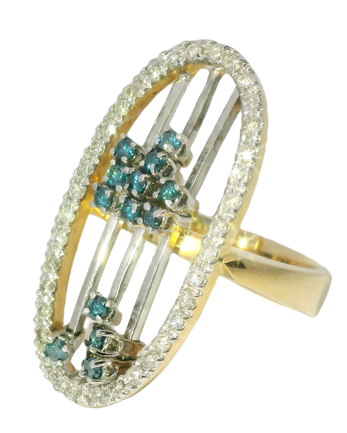 Stunning Estate 14K Yellow Gold Blue Sliding Diamond Movable Cocktail Ring