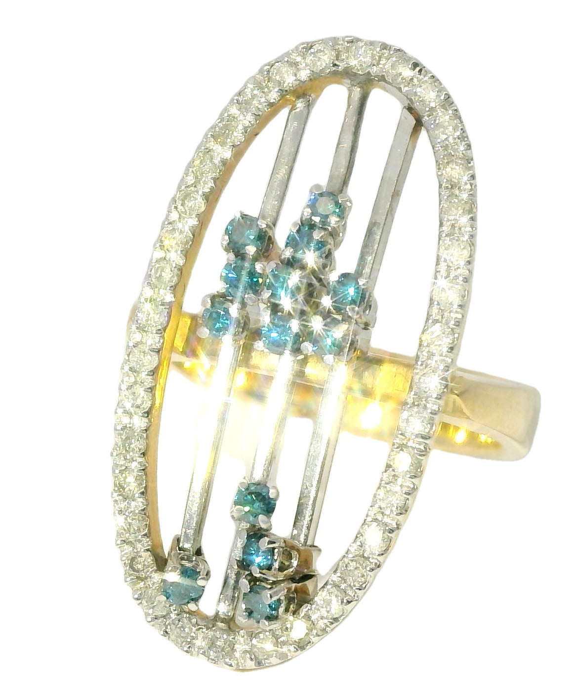 Stunning Estate 14K Yellow Gold Blue Sliding Diamond Movable Cocktail Ring