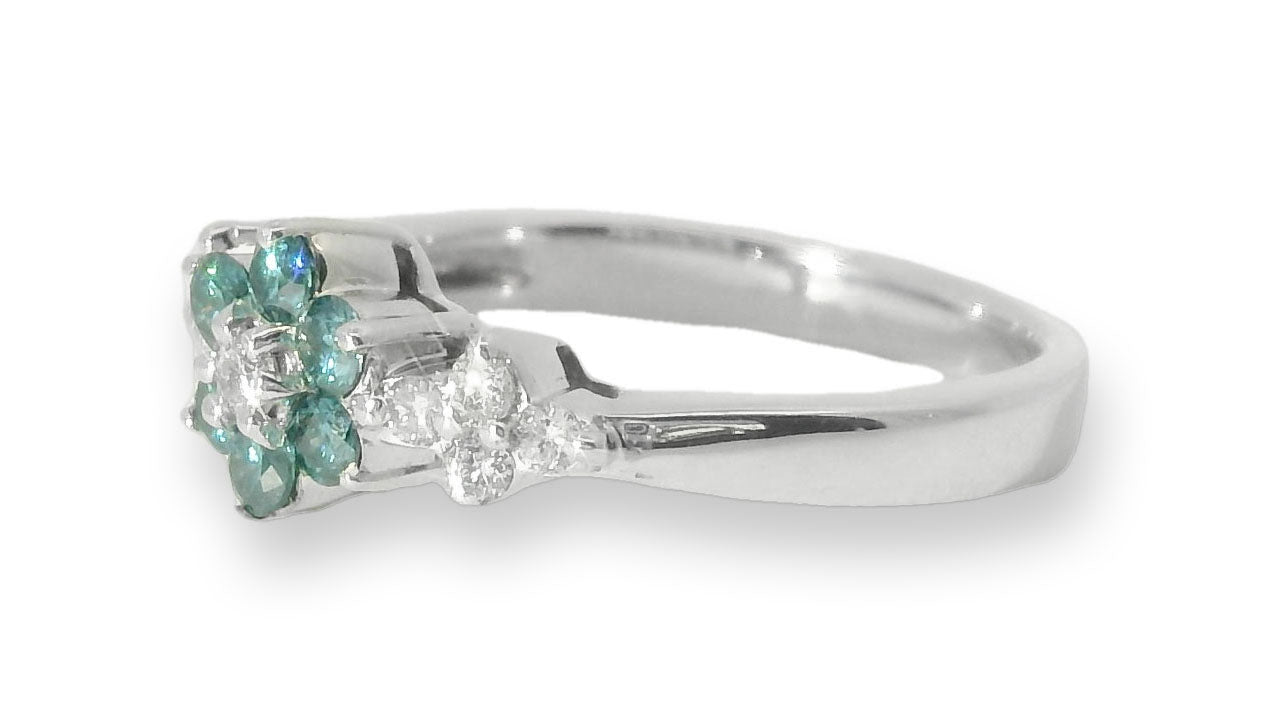 Wonderful Estate 14K White Gold Blue Diamond Floral Band Ring - GGEMSonline