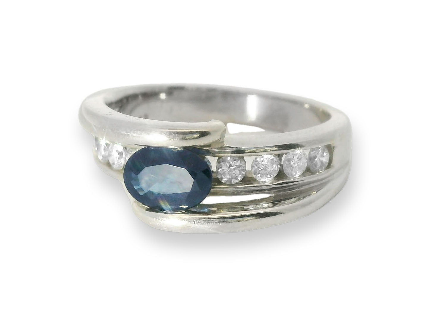 Gorgeous Estate 14K White Gold Sapphire Diamond Tension Band Ring - GGEMSonline