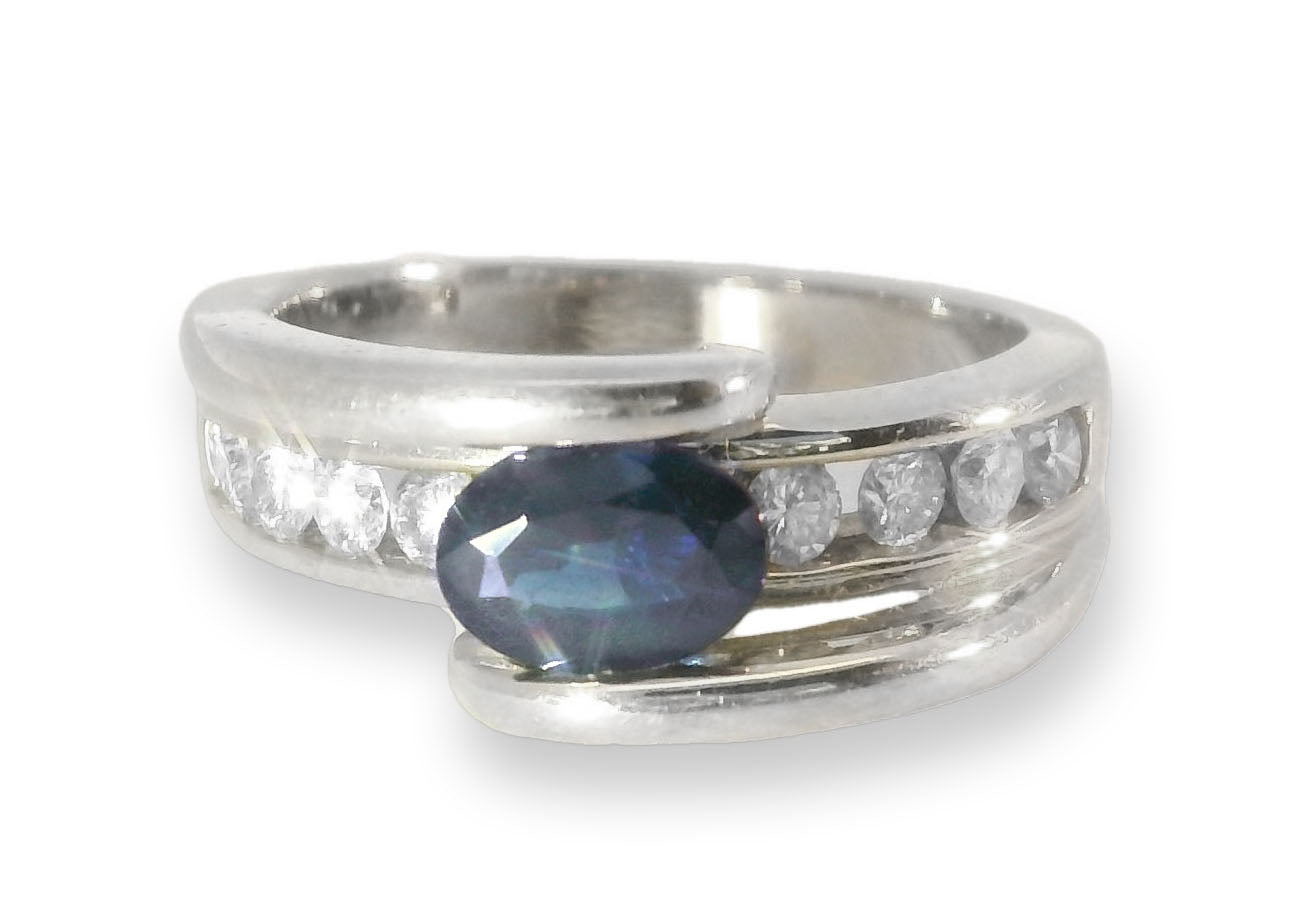 Gorgeous Estate 14K White Gold Sapphire Diamond Tension Band Ring - GGEMSonline