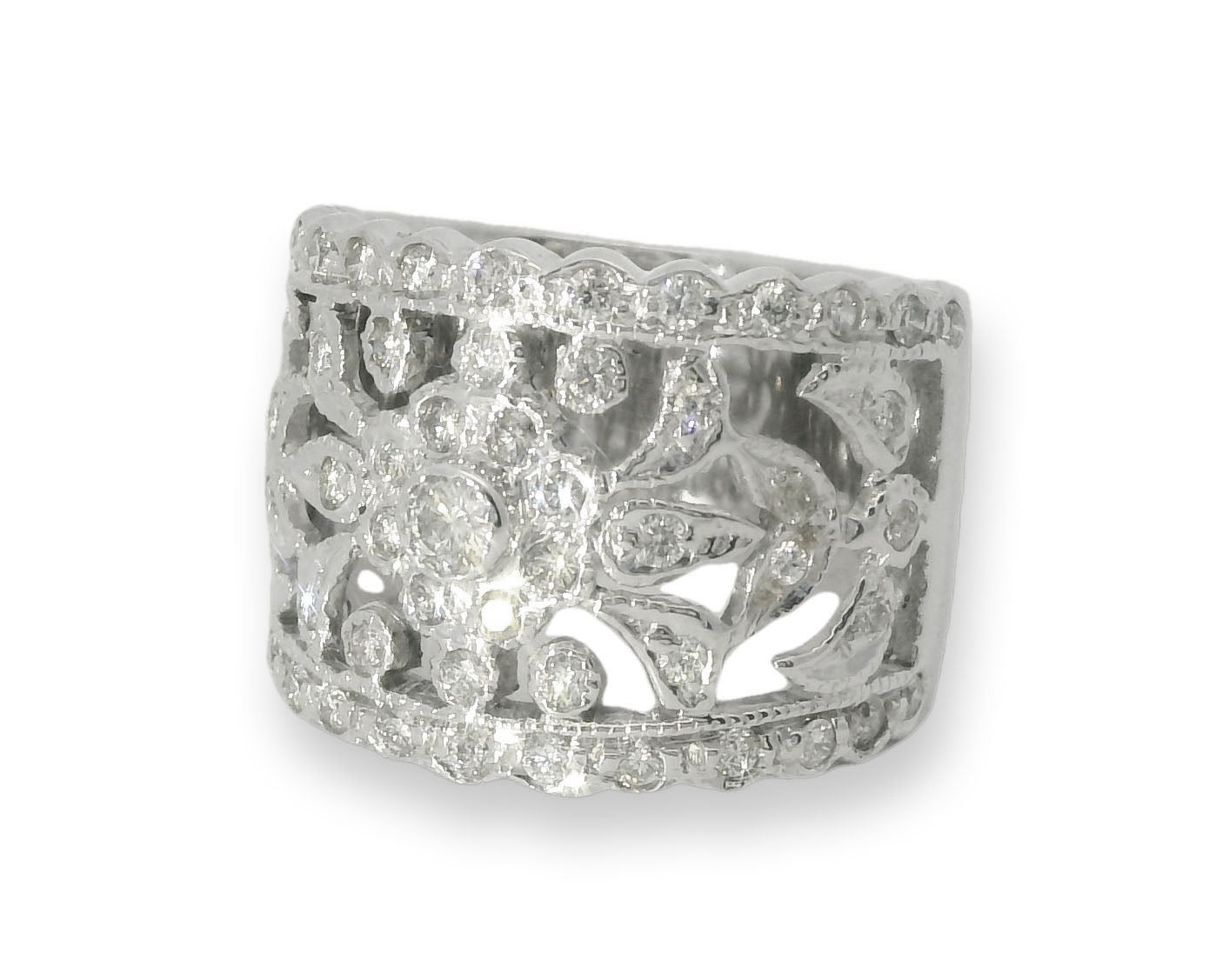 Magnificent Estate 18K White Gold Ornate Diamond Wedding Band Ring - GGEMSonline