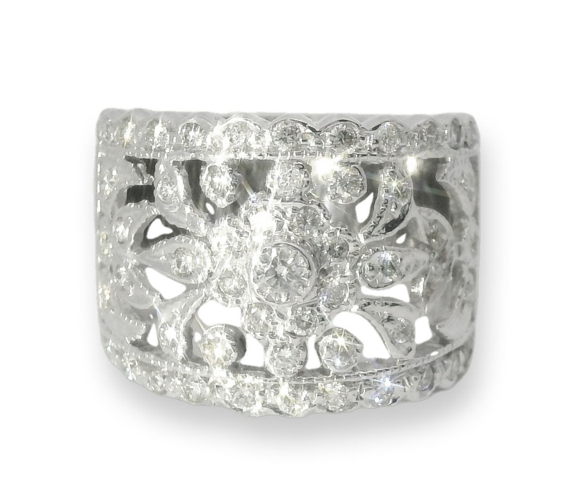 Magnificent Estate 18K White Gold Ornate Diamond Wedding Band Ring - GGEMSonline