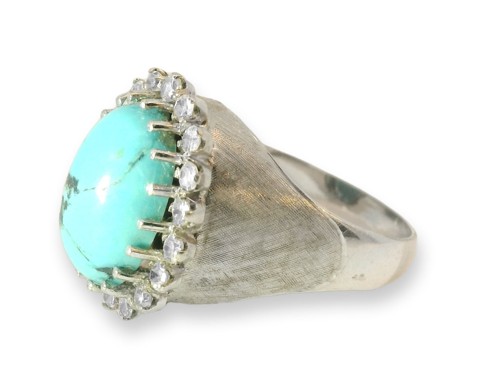 Magnificent Handmade 18K White Gold Turquoise Diamond Cocktail Ring - GGEMSonline