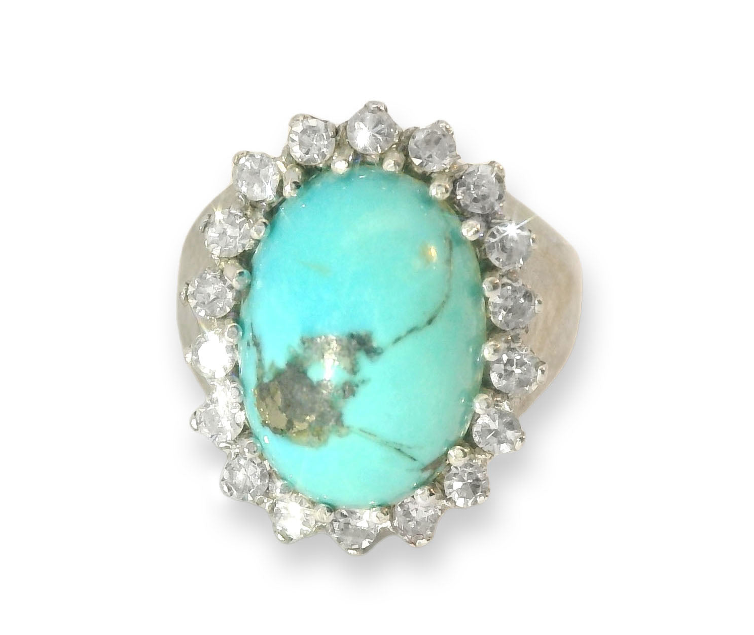 Magnificent Handmade 18K White Gold Turquoise Diamond Cocktail Ring - GGEMSonline