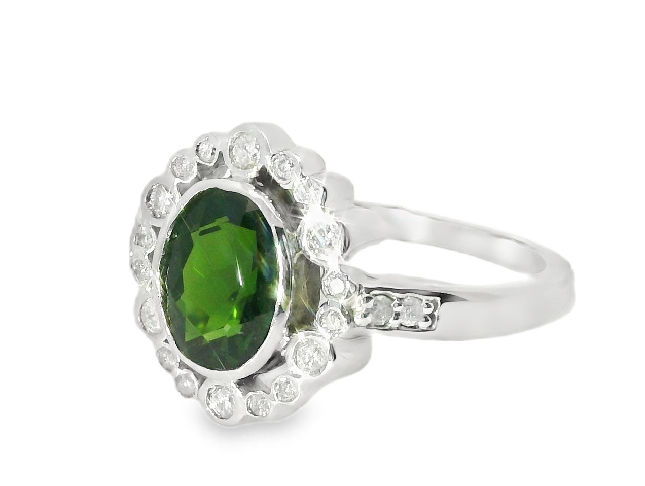 Gorgeous Estate 14K White Gold Green Tourmaline Diamond Ring - GGEMSonline