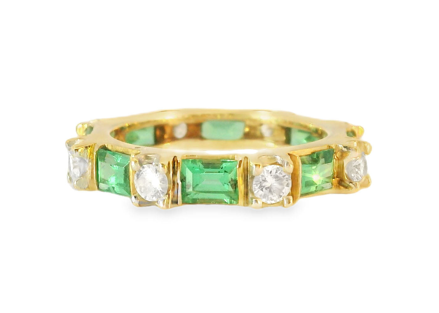 Stunning Estate 14K Yellow Gold Diamond Emerald Eternity Wedding Ring Band - GGEMSonline