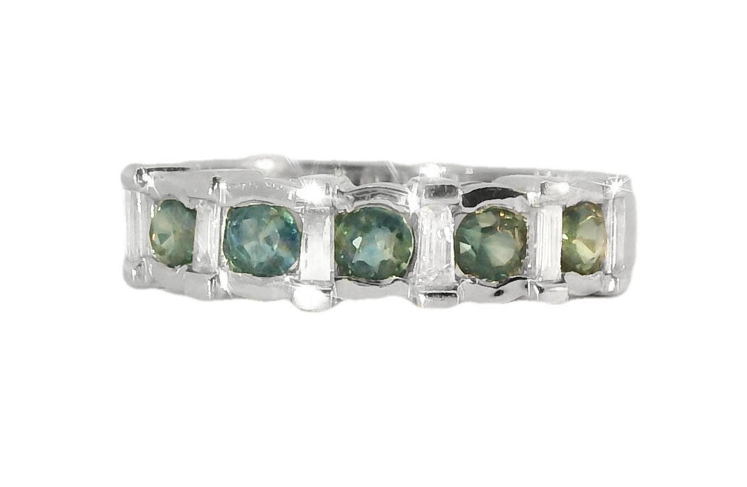 Gorgeous Estate 14K White Gold Diamond Sapphire Stacking Band Ring - GGEMSonline