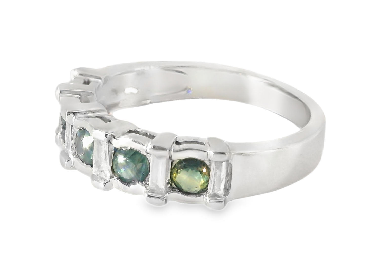 Gorgeous Estate 14K White Gold Diamond Sapphire Stacking Band Ring - GGEMSonline