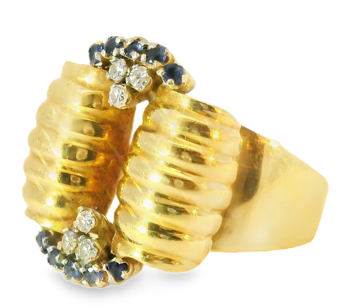Antique Estate 18K Yellow Gold Diamond Sapphire Designer Handmade Ring - GGEMSonline