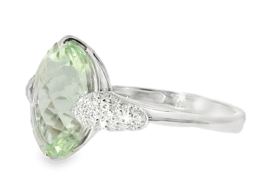 Unique Estate 14K White Gold Green Amethyst Pave Diamond Ring - GGEMSonline