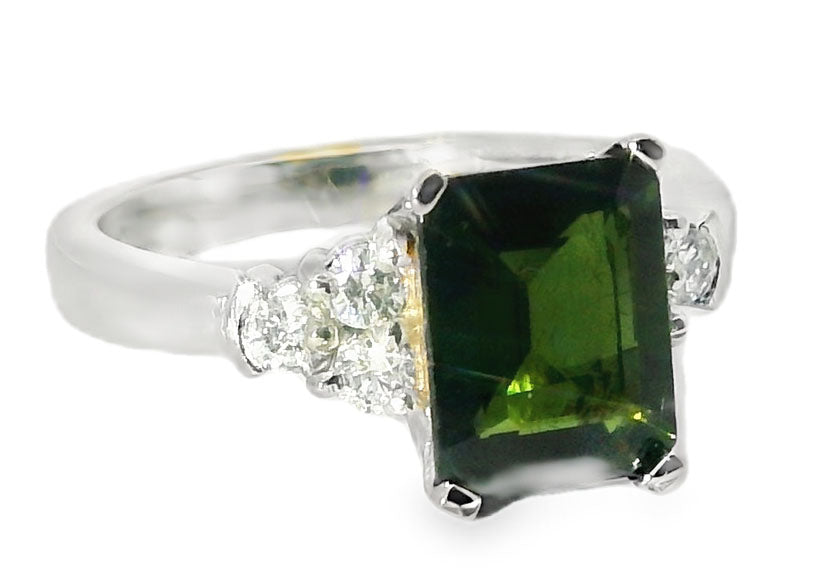 Stunning Estate 14K White Gold Green Tourmaline Diamond Cocktail Ring - GGEMSonline