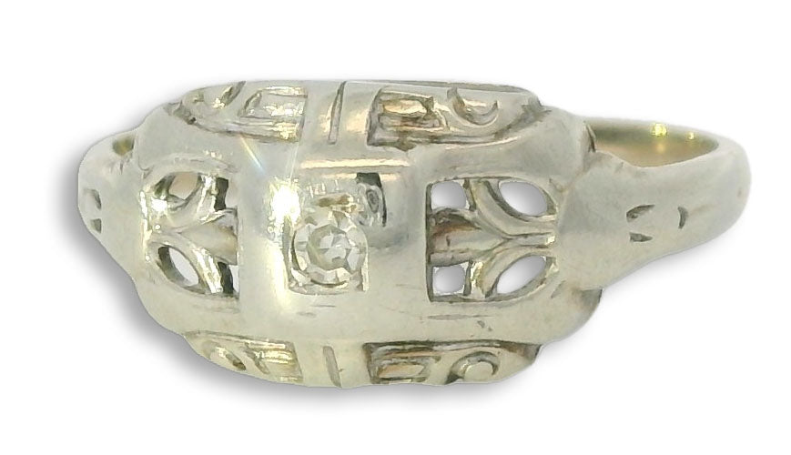 Beautiful Antique 14K White Gold Filigree Diamond Pinky Ring Band - GGEMSonline