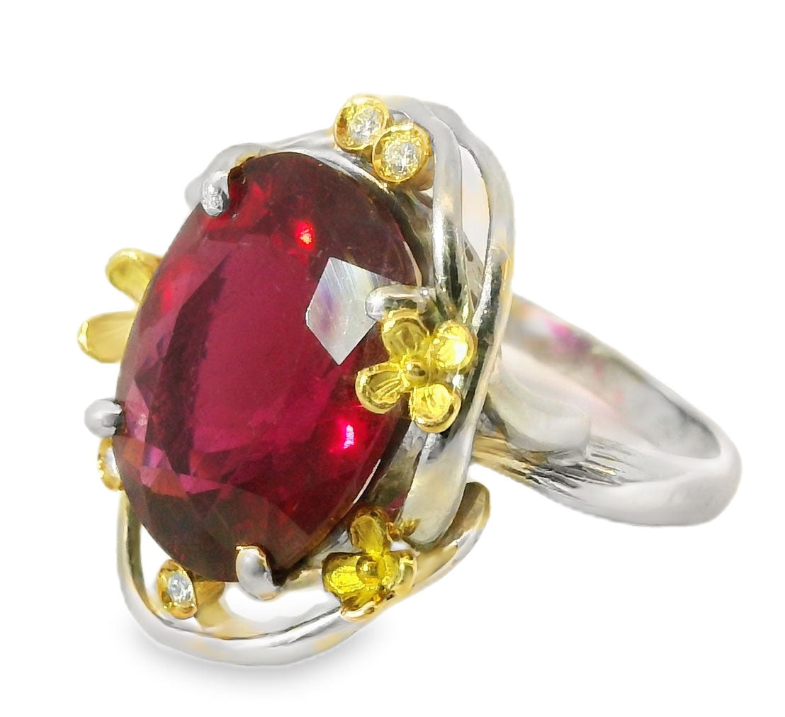 Magnificenet Estate 18K White Gold Huge Cabochon Ruballite Ruby Diamond Ring - GGEMSonline