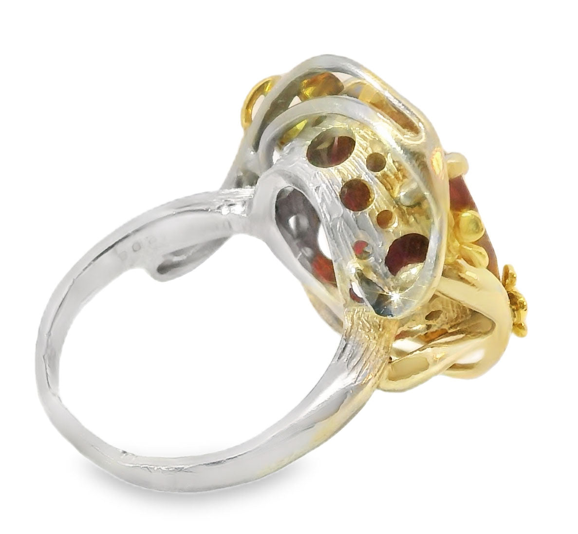 Magnificenet Estate 18K White Gold Huge Cabochon Ruballite Ruby Diamond Ring - GGEMSonline