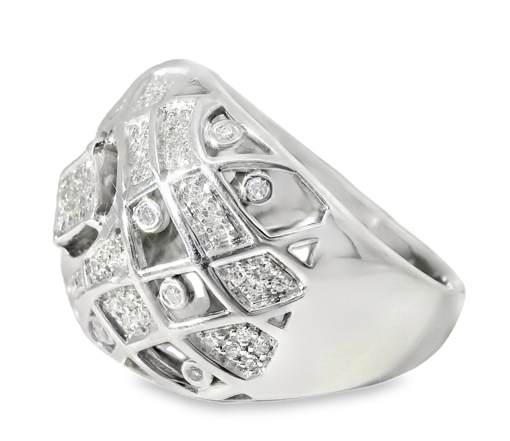 Magnificent 14K White Gold Diamond Designer Dome Fashion Cocktail Band Ring - GGEMSonline