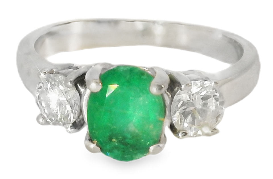 Gorgeous 14K White Gold Solitaire Diamond Emerald Engagement Anniversary 3-stone Ring Band - GGEMSonline