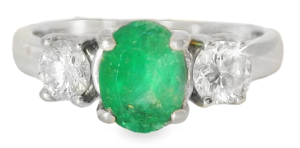 Gorgeous 14K White Gold Solitaire Diamond Emerald Engagement Anniversary 3-stone Ring Band - GGEMSonline