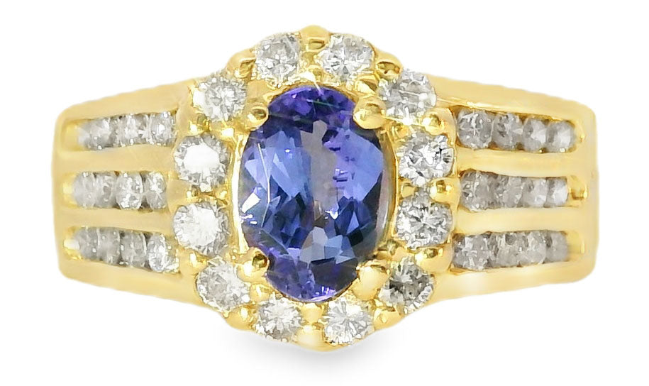 Magnificent Estate 14K Yellow Gold One Carat Solitaire Tanzanite Diamond Ring - GGEMSonline