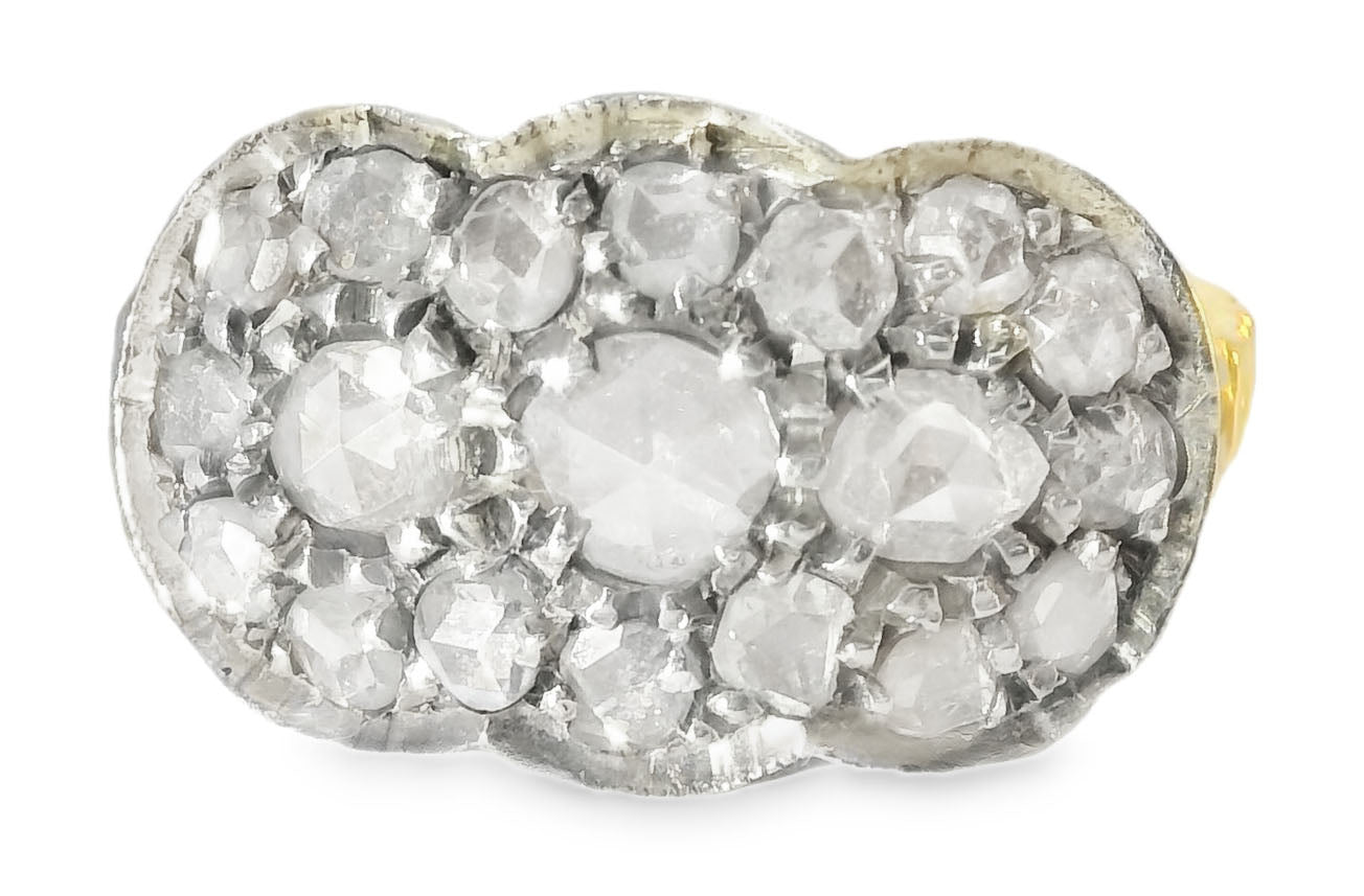 Antique Estate 14K Yellow Gold Pave Old Miner Diamond Filigree Mosaic Ring - GGEMSonline