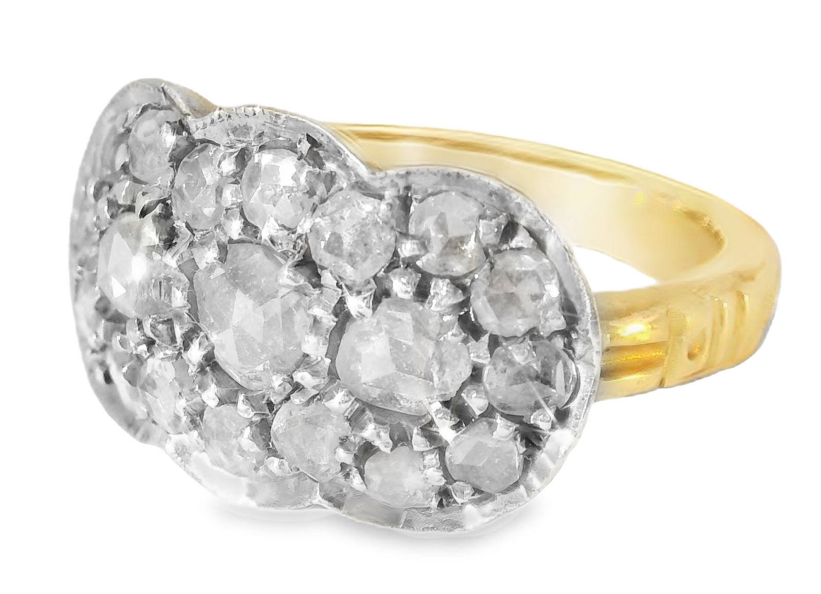 Antique Estate 14K Yellow Gold Pave Old Miner Diamond Filigree Mosaic Ring - GGEMSonline