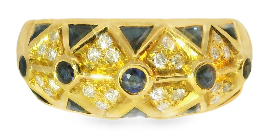 Gorgeous Estate Le Vian Levian 18K Yellow Gold Sapphire Diamond Mosaic Band Ring - GGEMSonline