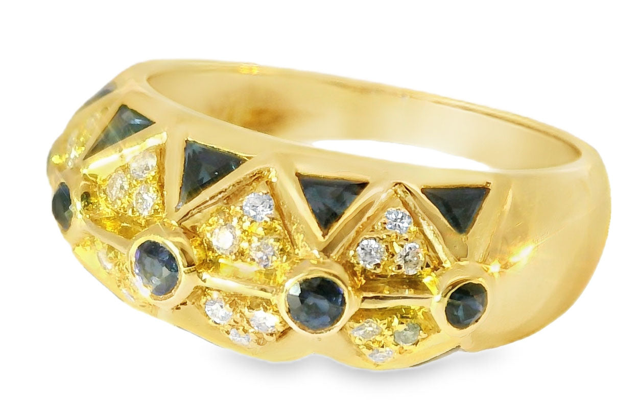 Gorgeous Estate Le Vian Levian 18K Yellow Gold Sapphire Diamond Mosaic Band Ring - GGEMSonline