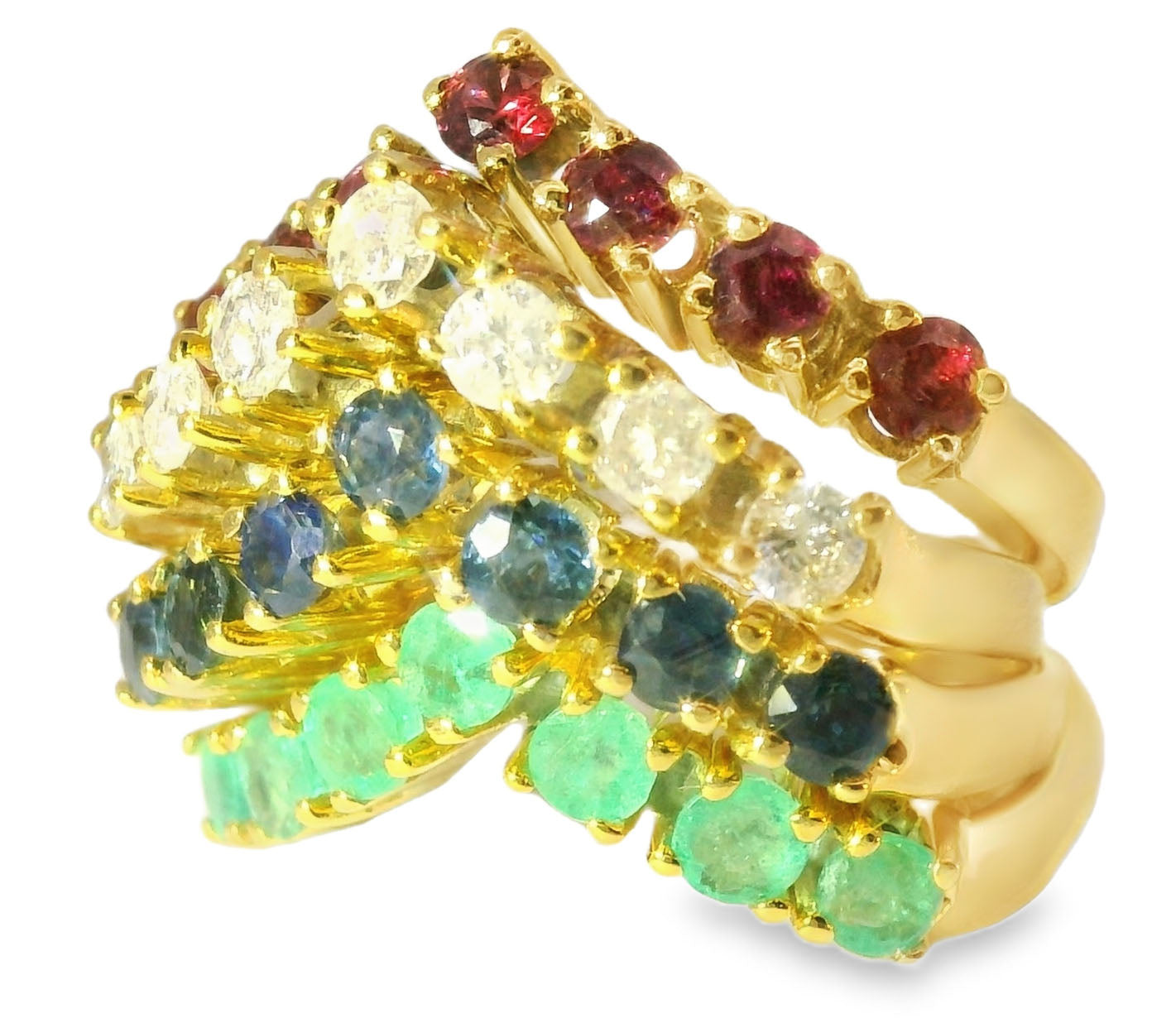 Stunning Estate 14K Diamond Ruby Emerald Sapphire Stacking Set Bands Rings - GGEMSonline