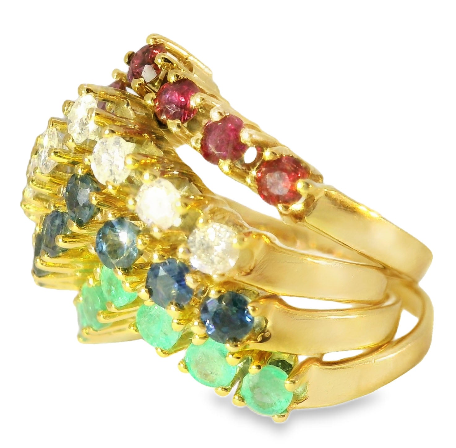Stunning Estate 14K Diamond Ruby Emerald Sapphire Stacking Set Bands Rings - GGEMSonline