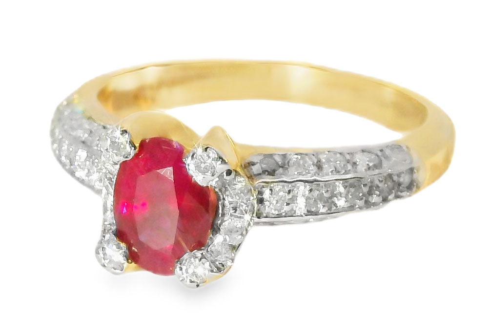 Stunning Estate 14K Yellow Gold Pave Diamond Ruby Designer Band Ring - GGEMSonline