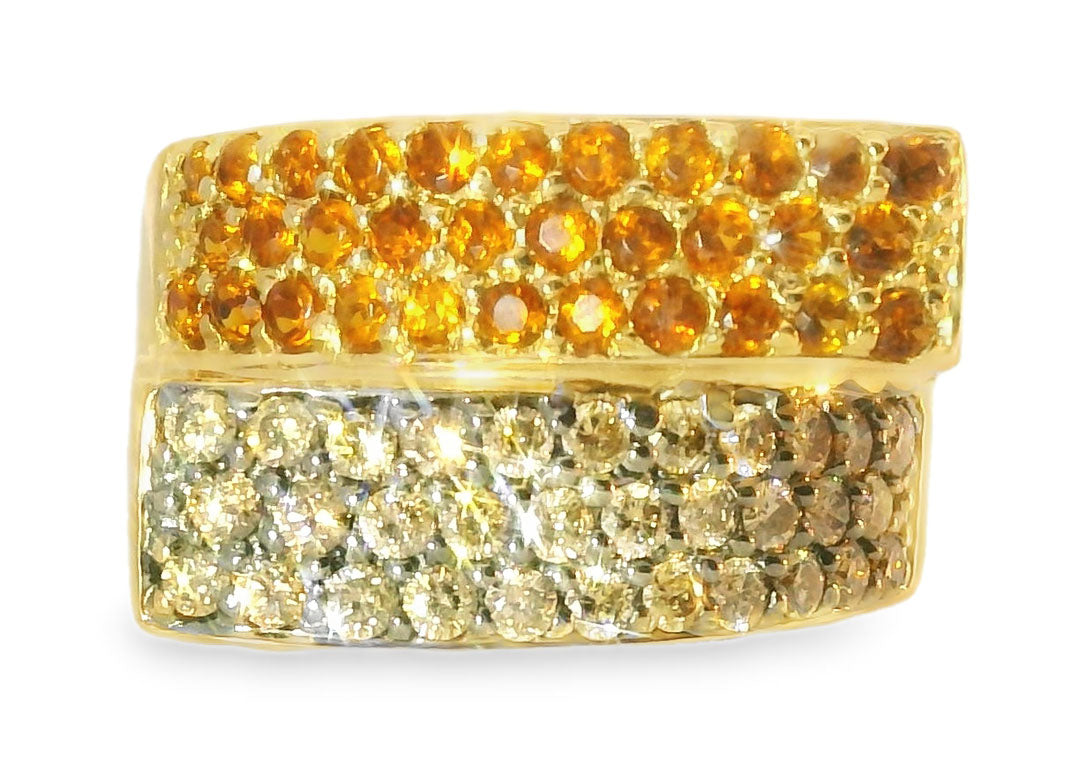 Magnificent Estate 18K Yellow Gold Champagne Pave Diamond Citrine Band Ring - GGEMSonline
