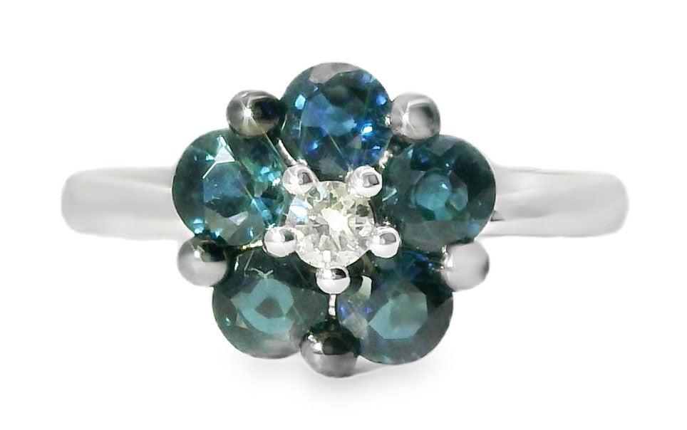 Beautiful 14K White Gold Diamond Sapphire Flower Ring - GGEMSonline