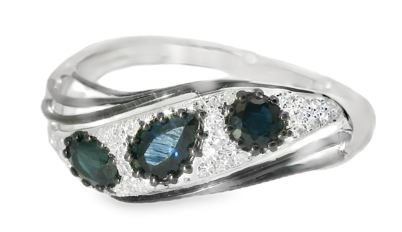 Fabulous 14K White Gold Diamond Sapphire Designer Band Ring - GGEMSonline